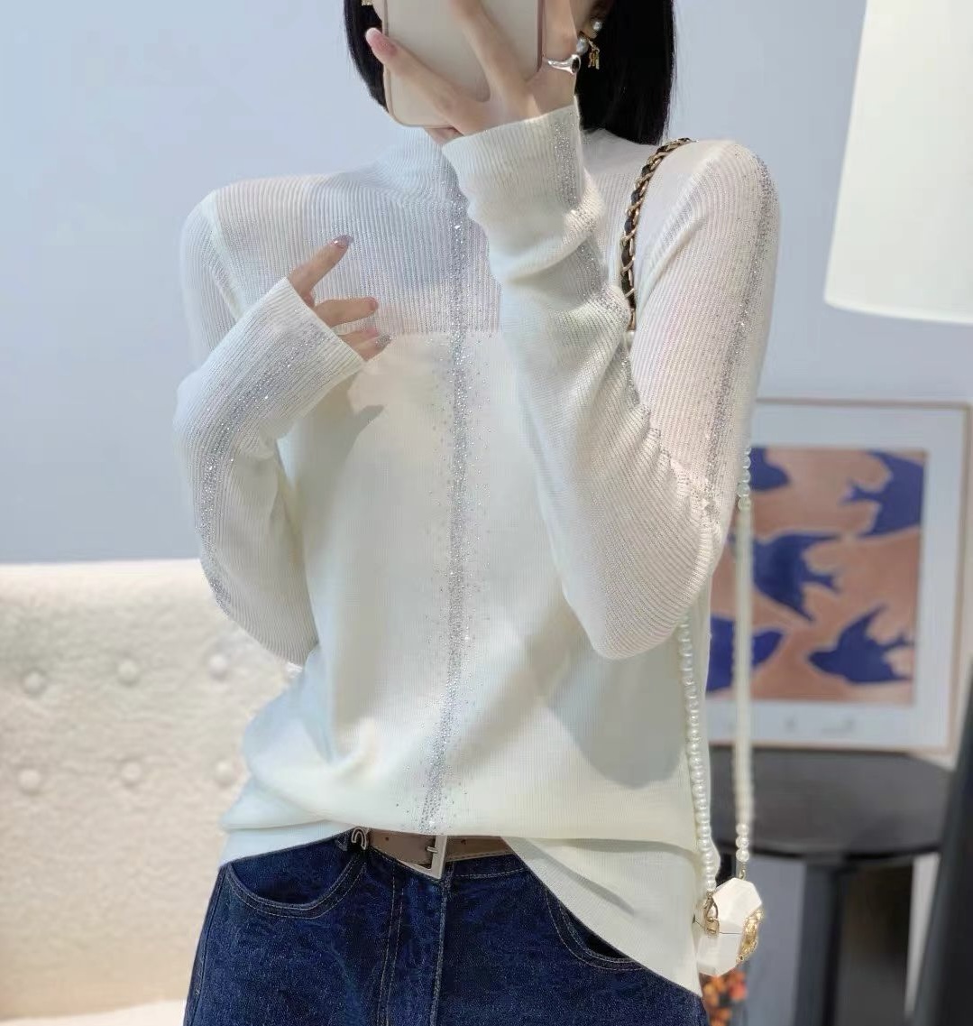 2025冬季新款女装套头保暖修身时尚百搭烫钻羊毛针织打底衫9922