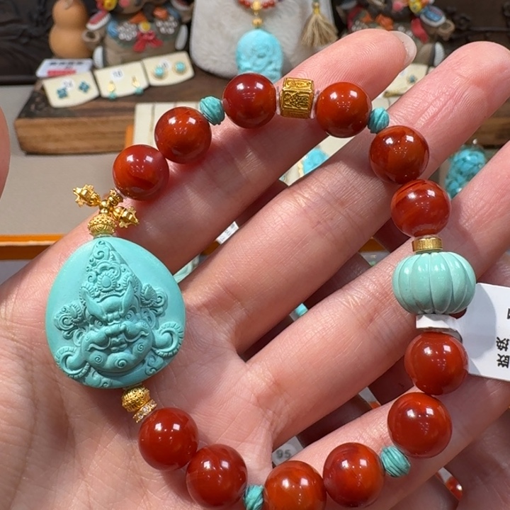 绿松石18K金镶嵌手串李飞虎黄财神