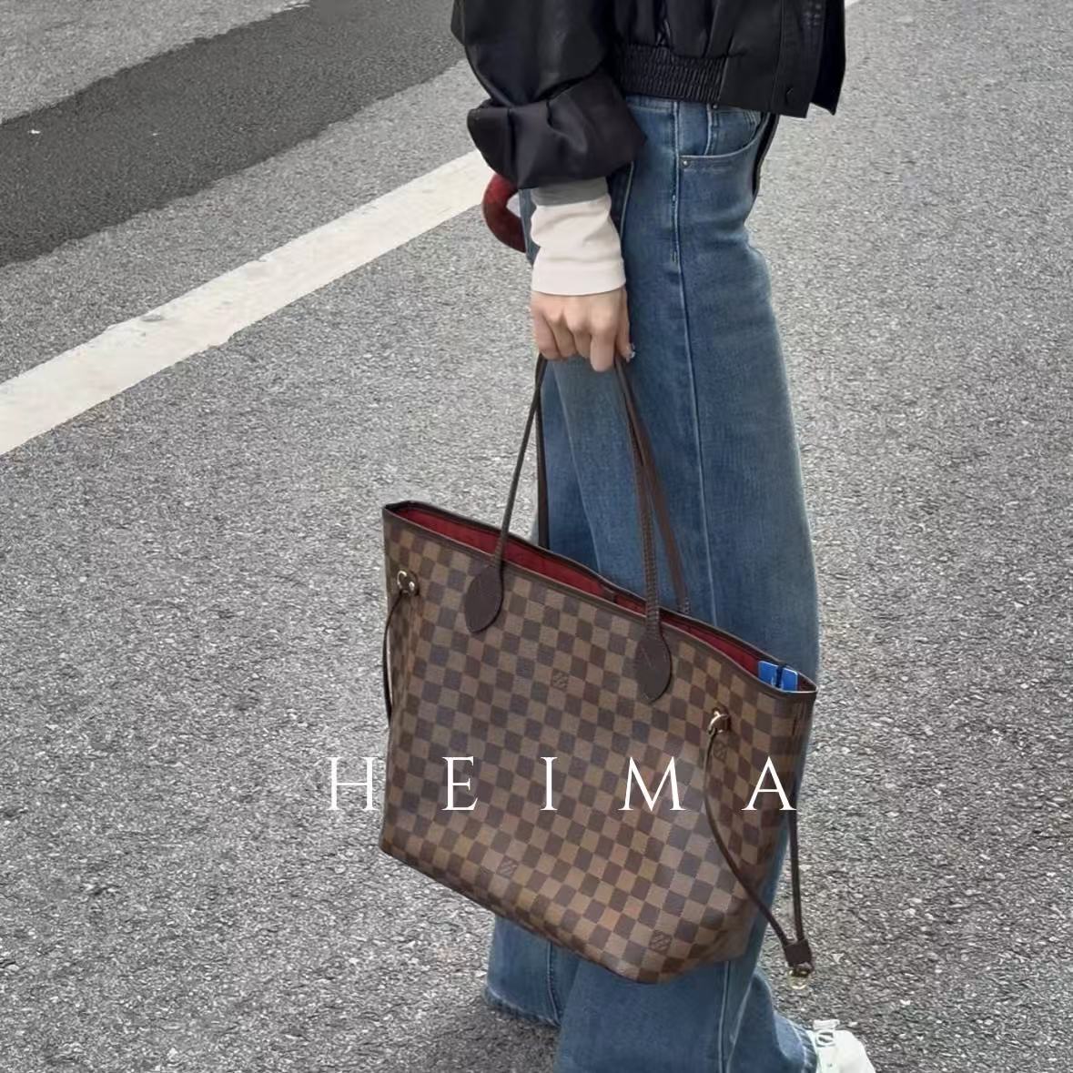 95新 LouisVuitton/路易威登 17584131 LV棕棋盘格neverfull中号 