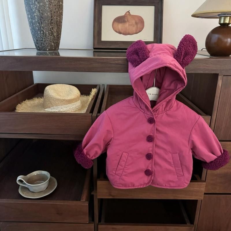 女童纯色棉服韩版双面穿棉袄休闲洋气宝宝冬季加绒连帽保暖外套
