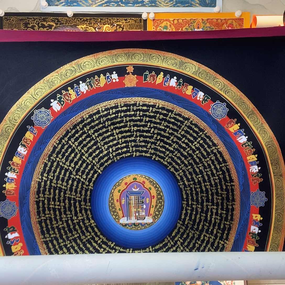 卷轴画纯手绘六字真言唐卡70厘米左右