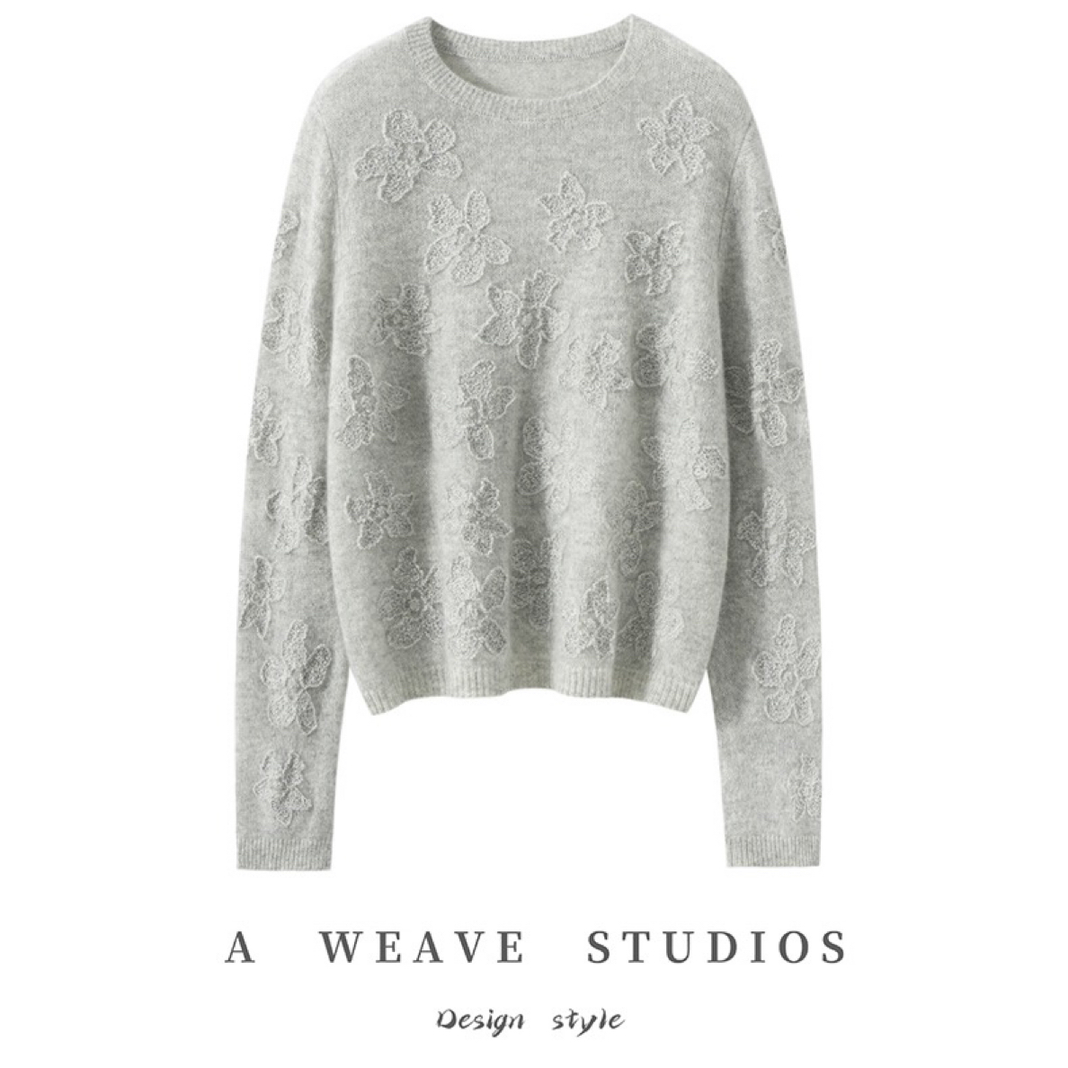 品pai同款！重工100%山羊绒女手工花朵圆领套头毛衣针织短款上衣