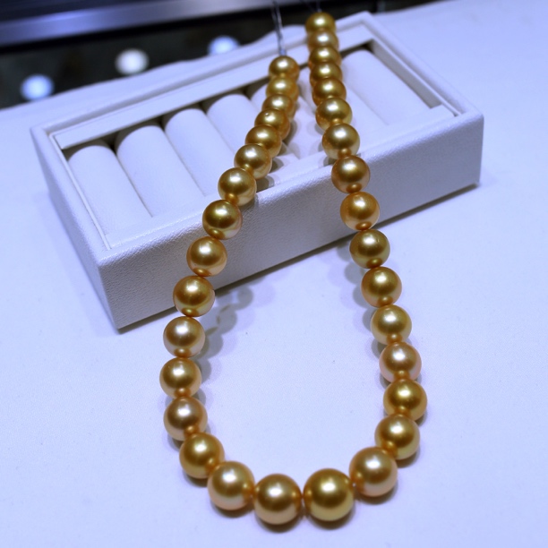 海水南洋金珠12-15mm浓金珍珠项链正圆强光