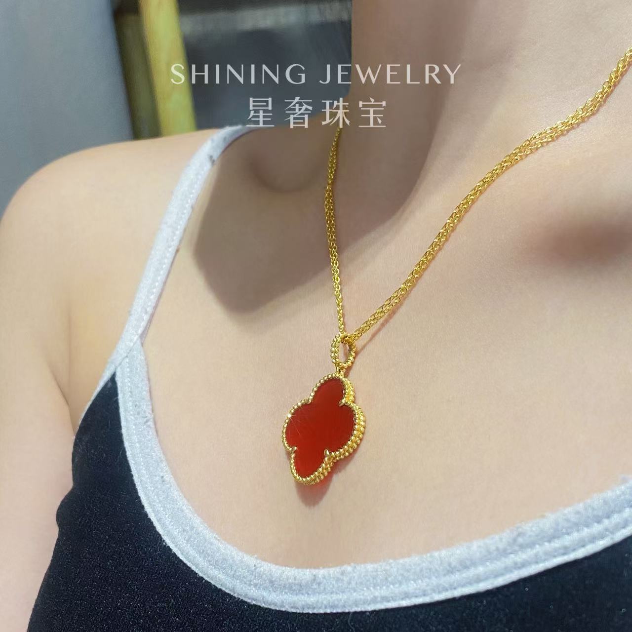 【星奢珠宝】18k金26mm红玛瑙大单花项链