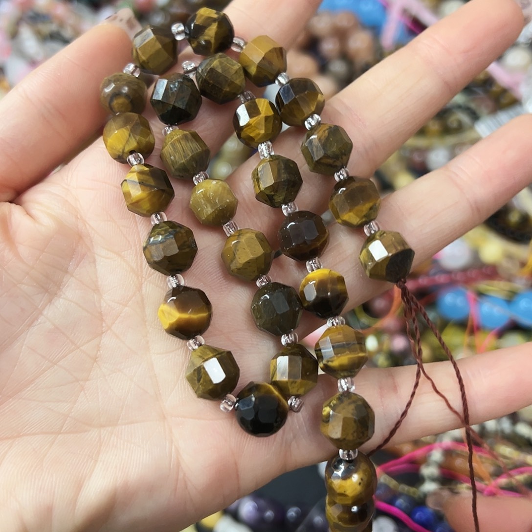 玛瑙/玉髓合金珠宝半成品 卡10黄虎眼灯笼切一条