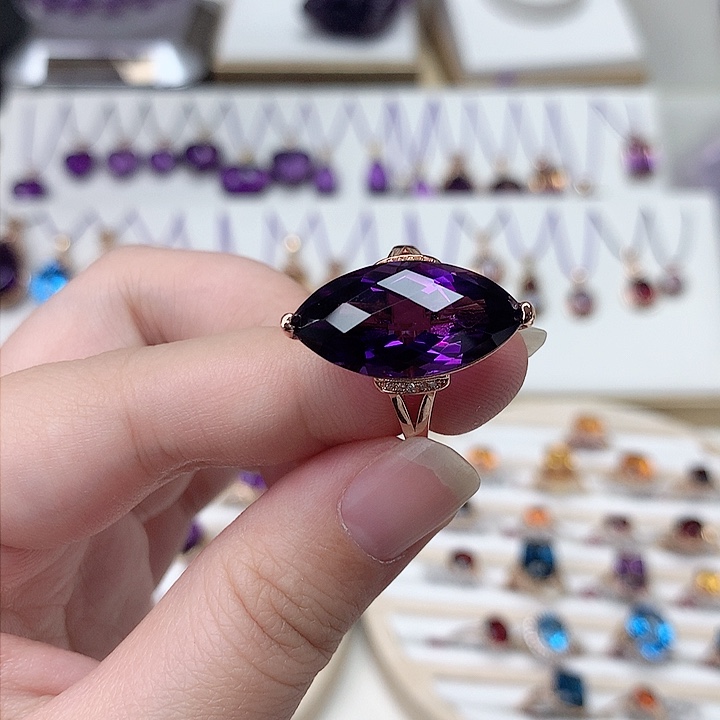 紫晶戒指银S925镶嵌落**城紫水晶戒指