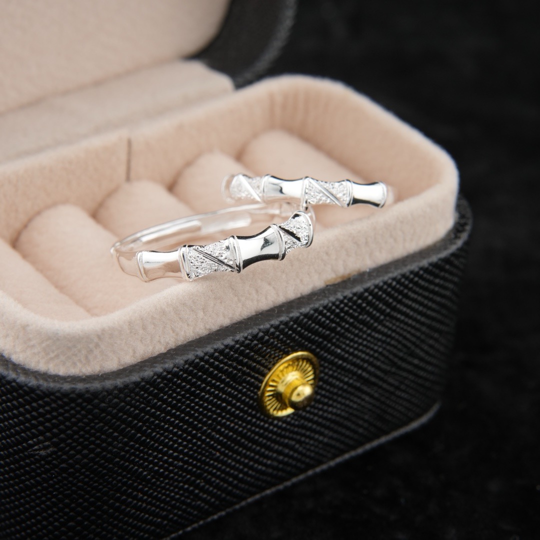 足银戒指 足银990竹节戒指情侣款步步高升时尚百搭设计感活口