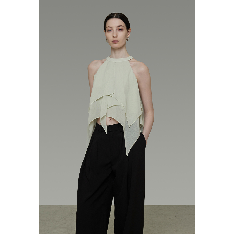 UNSPOKEN 多层活页褶拼接 凉滑垂坠质感规则挂脖吊带UX25S034推广