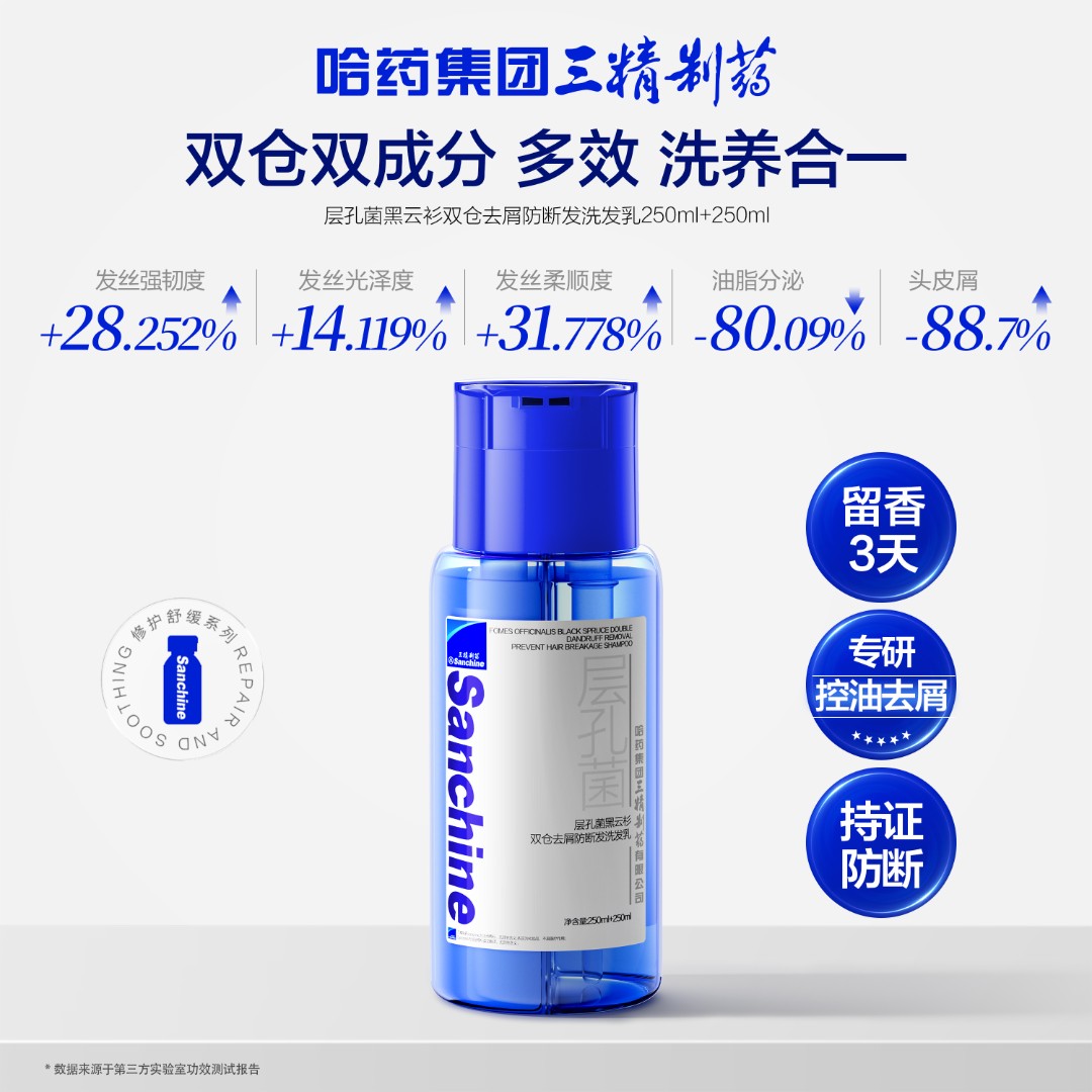 【去屑防断发】三精制药层孔菌黑云杉双仓去屑防断发洗发乳
