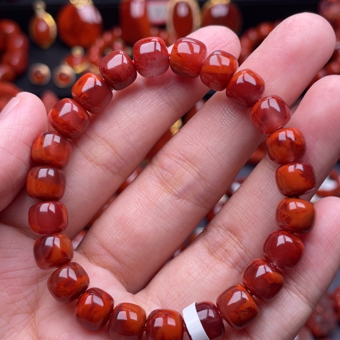 南红玛瑙未镶嵌珠宝奇石单圈8mm