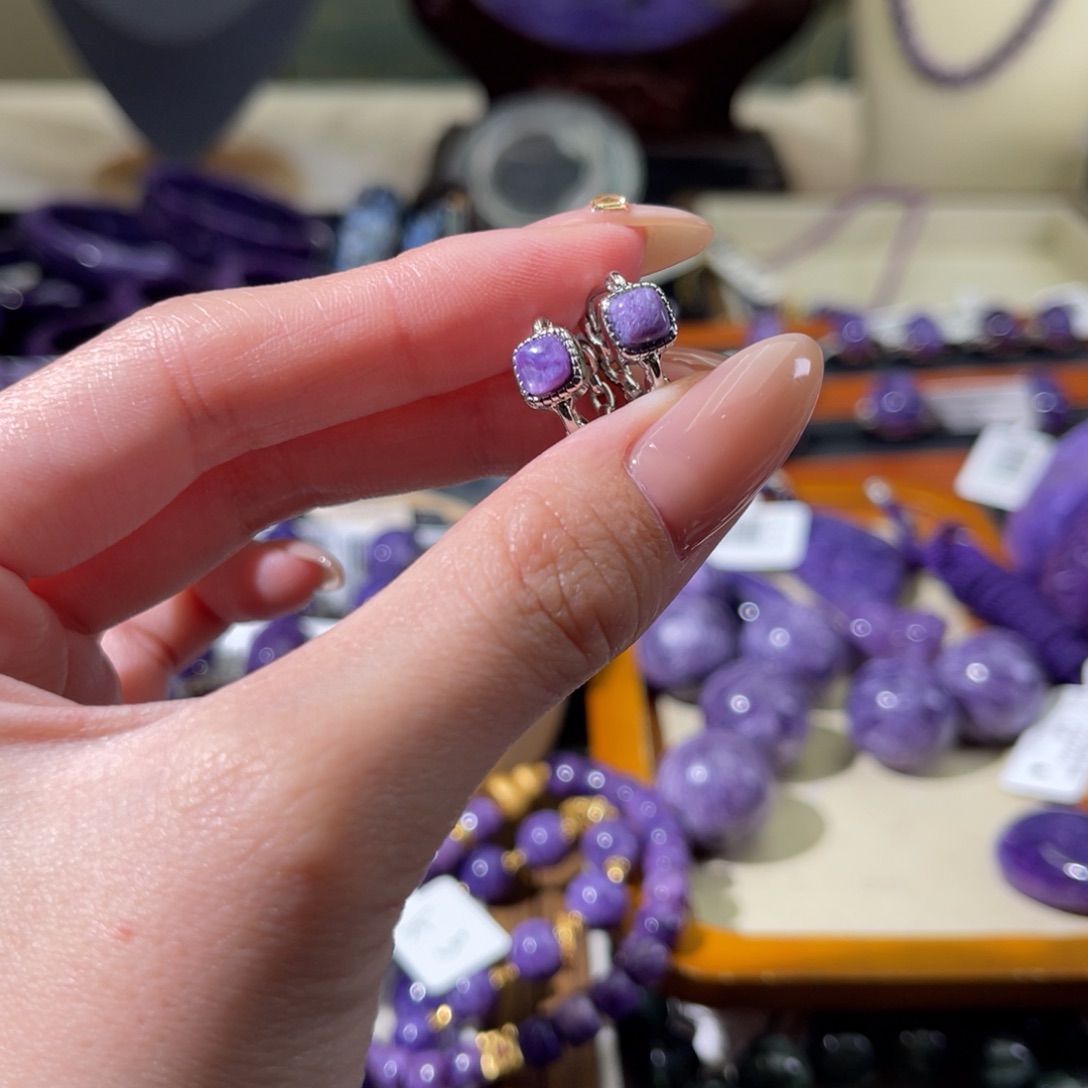 查罗石（紫龙晶）未镶嵌耳扣