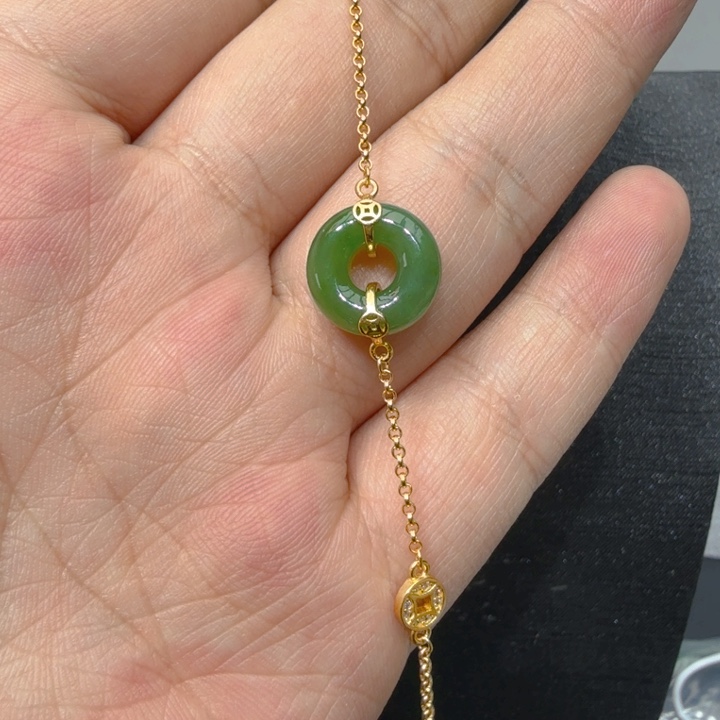 和田玉（碧玉）手链银S925镀金镶嵌