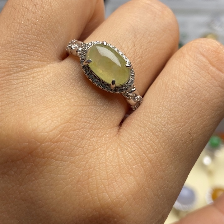 翡翠戒指银S925镶嵌戒指