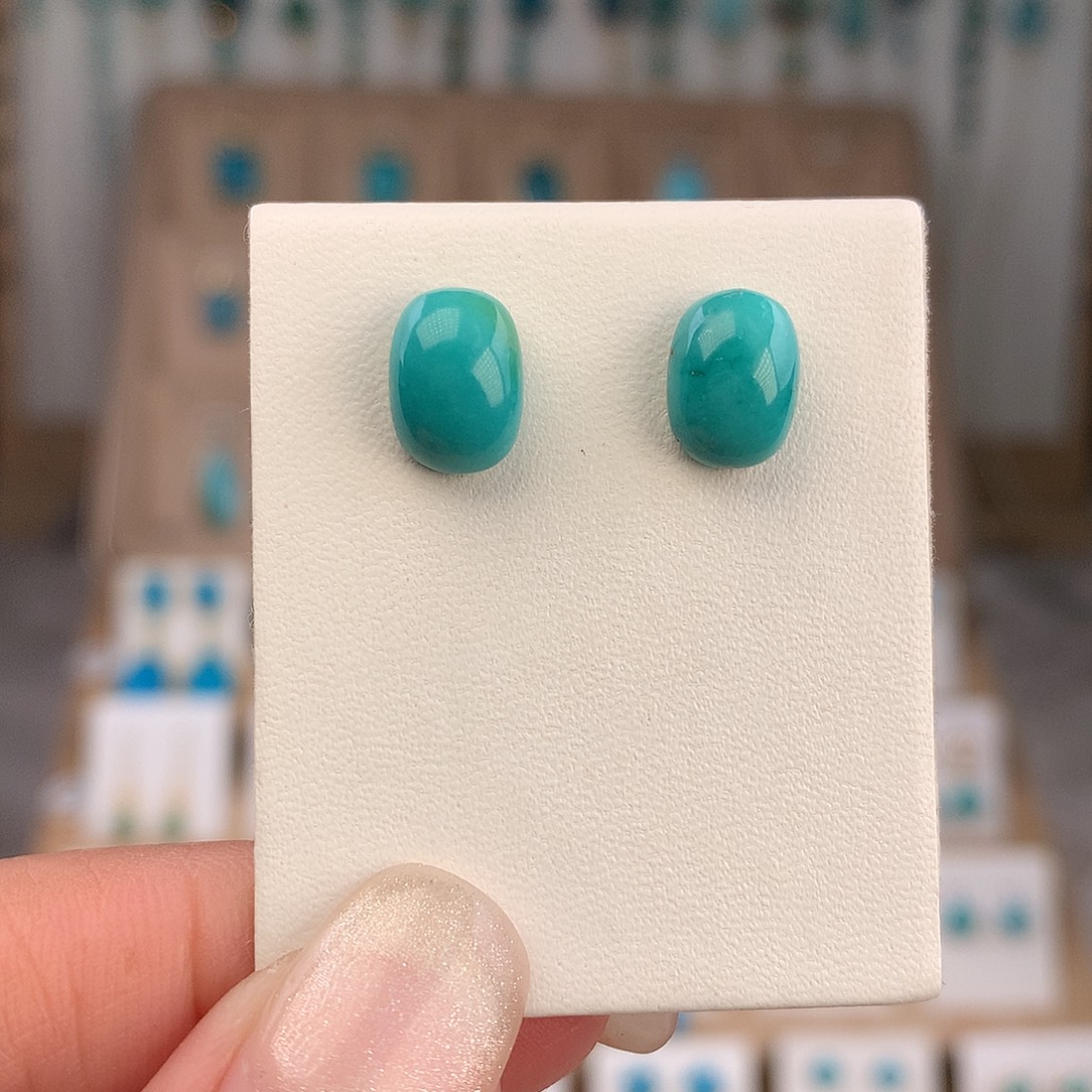 绿松石银S925镶嵌耳饰