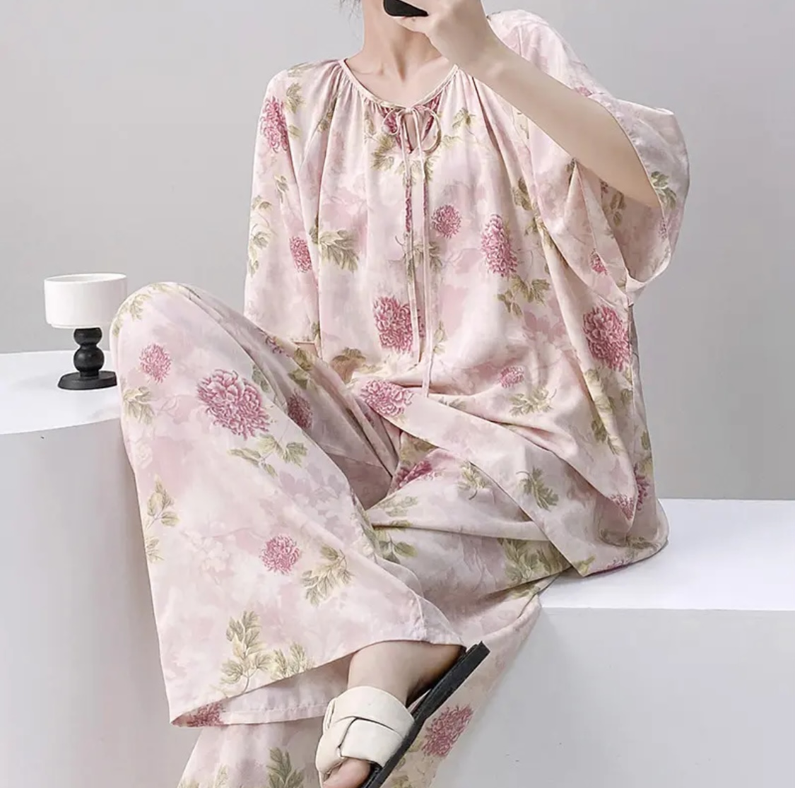 【带胸垫 超防凸】棉绸春夏睡衣女套装国风大码慵懒高级感家居服