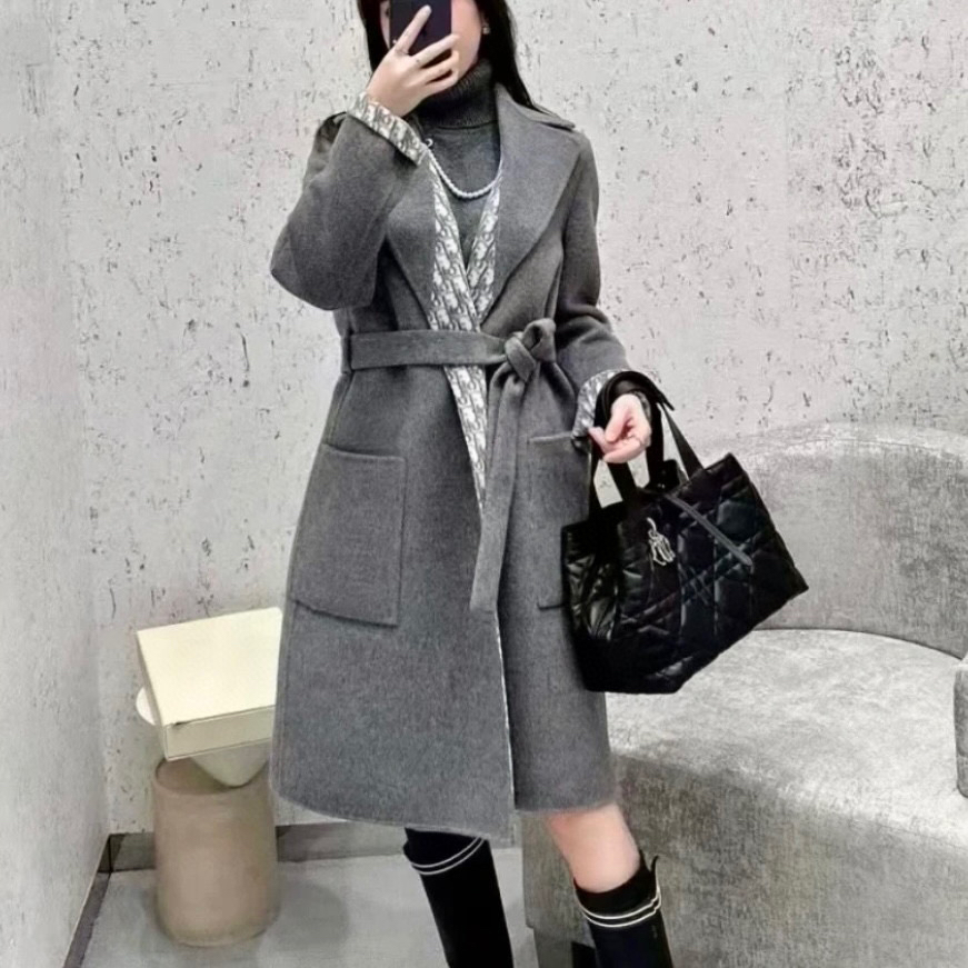未使用 DIOR/迪奥 内满印系带羊毛大衣外套 36码 D17585