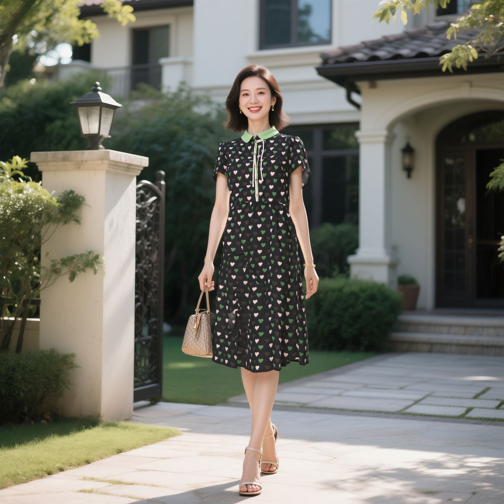 W678-连衣裙显瘦翻领法式连衣裙气质夏季老钱风