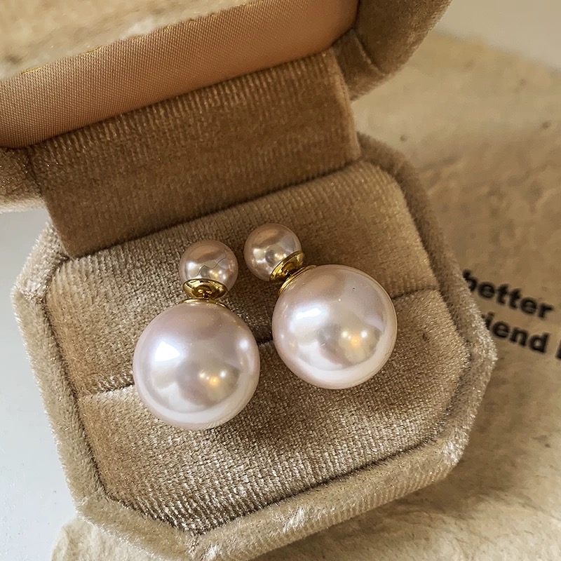 合金仿珍珠耳饰 【大小珠】法式轻奢 双面珍珠耳饰