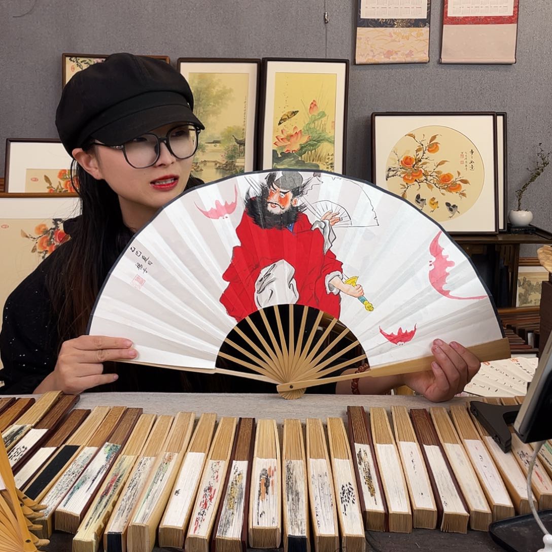 书法10寸玉竹-纯手绘-文玩扇骨（默认粘好）