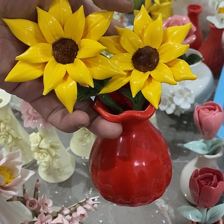 瓷片纯手工陶瓷花摆件瑕
