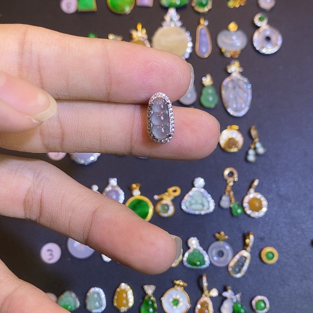 吊坠(不含链)银S925镶嵌翡翠