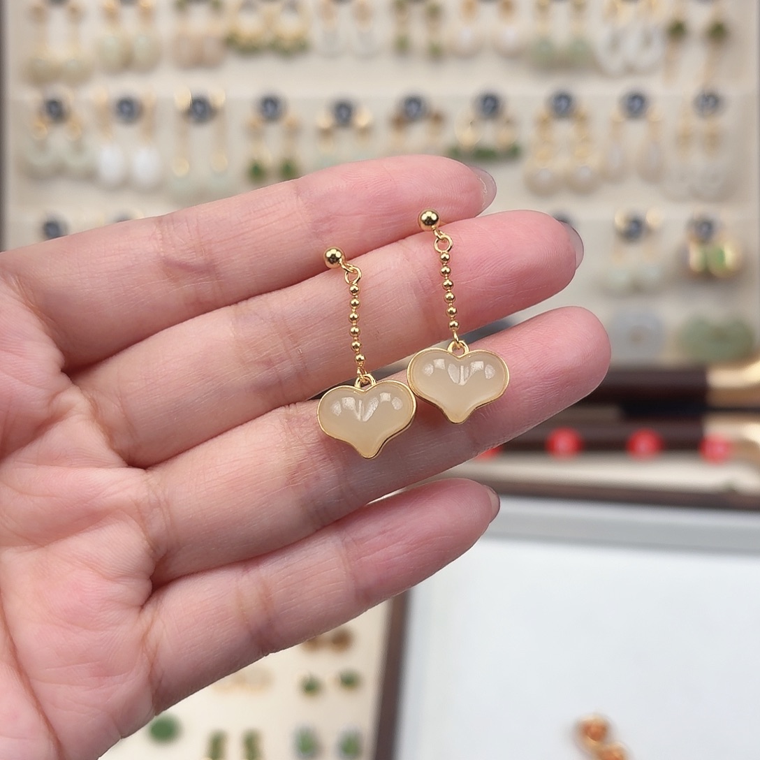 银S925镶嵌和田玉耳饰