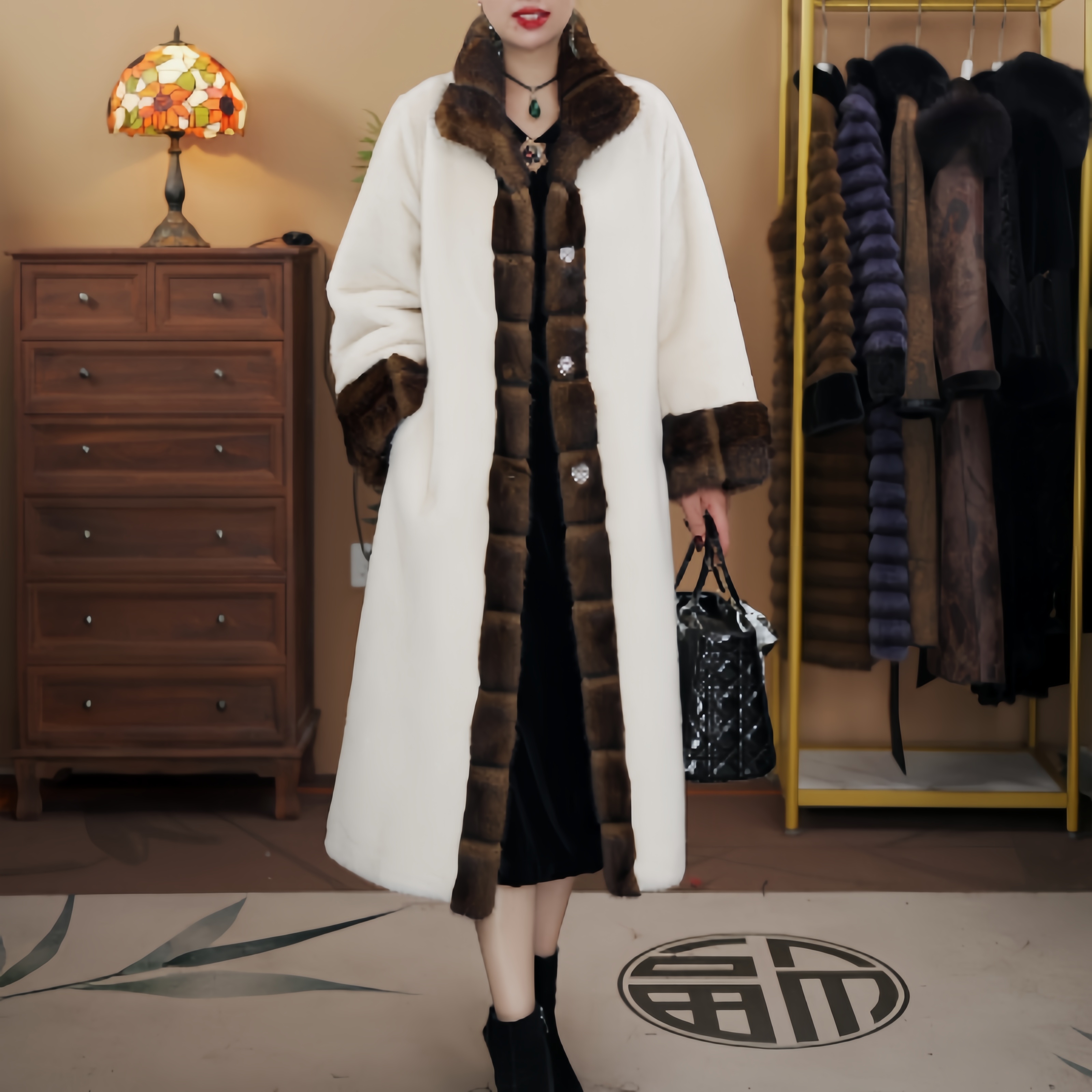 【青青】9117  冬季时尚皮毛一体复古保暖设计款外套