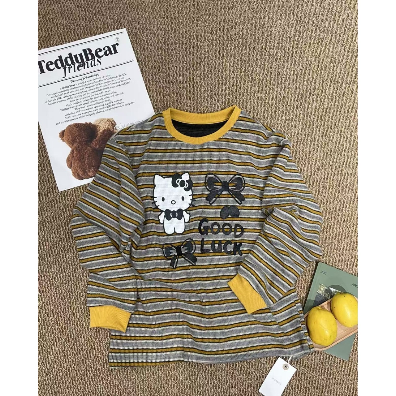 【主播推荐】女士兔毛绒条纹KT圆领打底衫1208