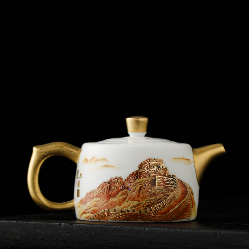 龙抬头长城羊脂玉白瓷井栏壶男士家用高端手工陶瓷大容量泡茶壶