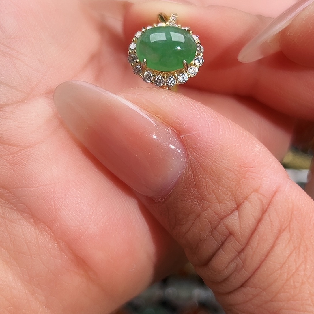 翡翠银S925镶嵌戒指缅甸天然A货翡翠戒指