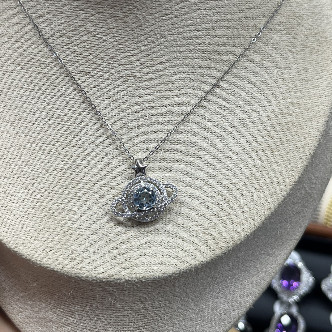 S925银饰镶嵌托帕石 蓝色轻奢时尚气质蓝色星球款