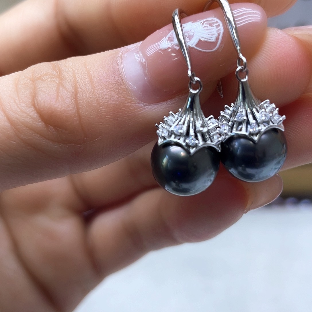 海水珍珠耳饰银S925镶嵌