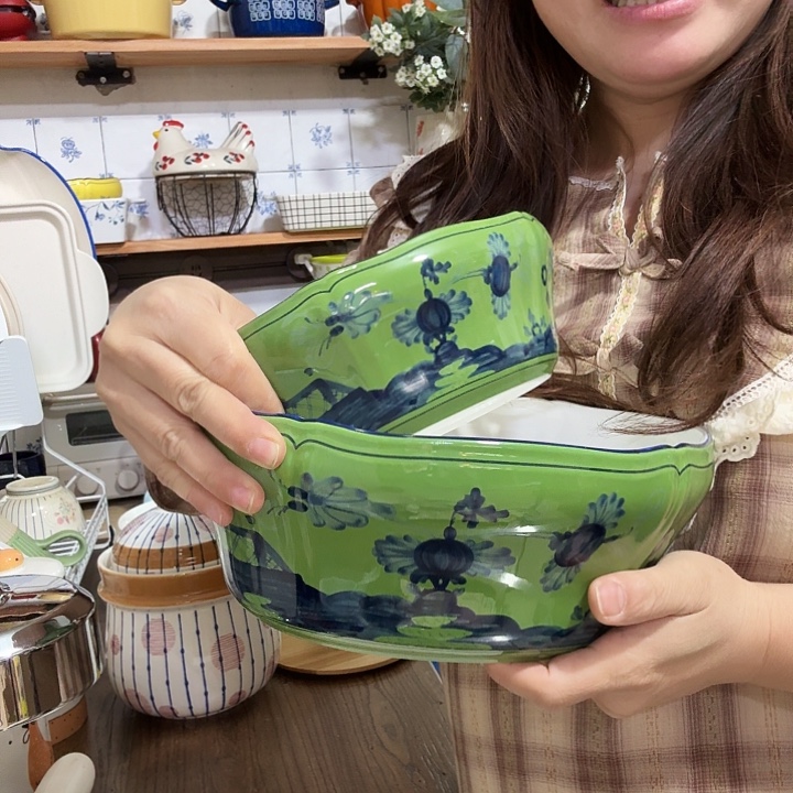 骨瓷绿色沙拉碗套装