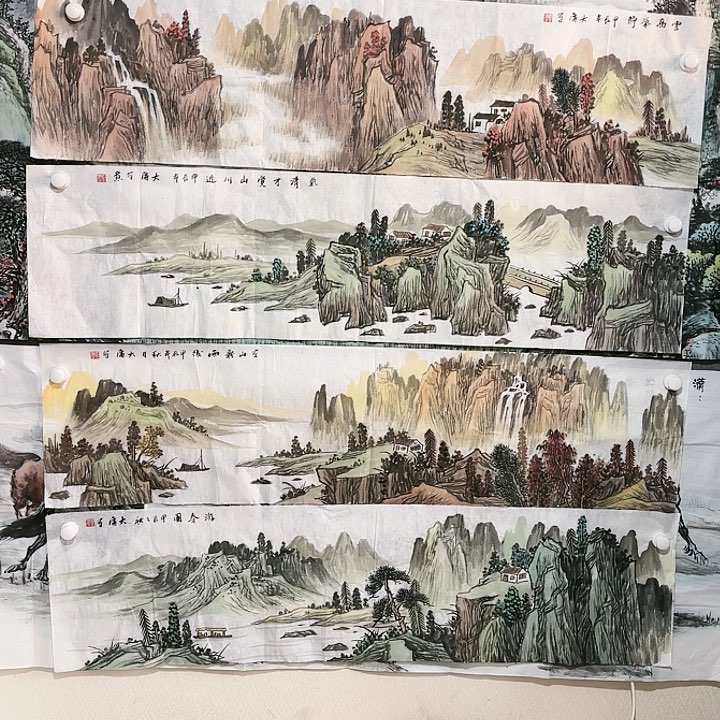 书法刘大庸四尺对开手绘山水四选一