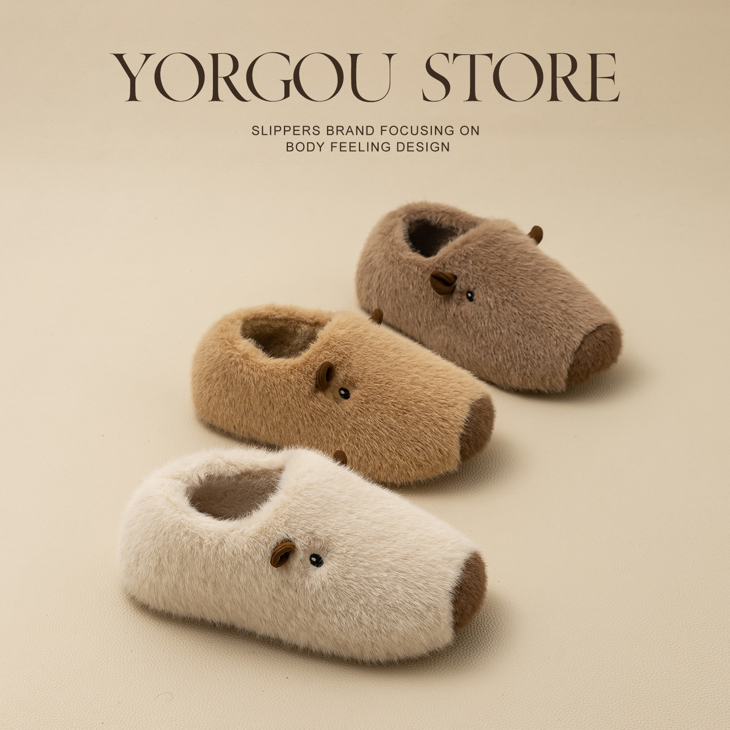 远港卡皮巴拉毛绒棉鞋女2025新款冬季室内居家保暖包跟毛毛棉拖鞋