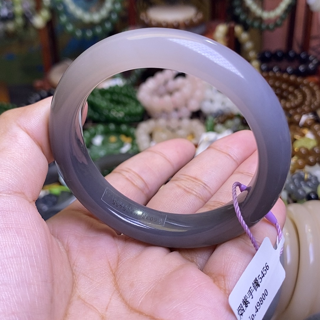 和田玉未镶嵌颈饰浓烟紫半山半水手镯54.5