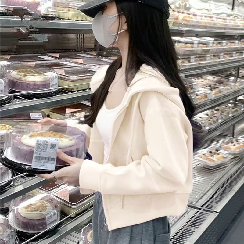 宽松型春季秋季短款连帽四季通用户外开衫小个子卫衣连帽卫衣