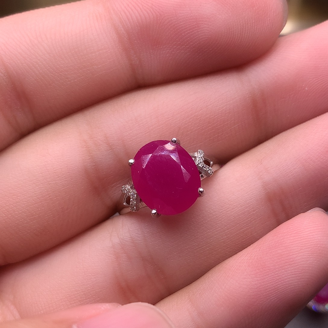 红宝石戒指银S925镶嵌