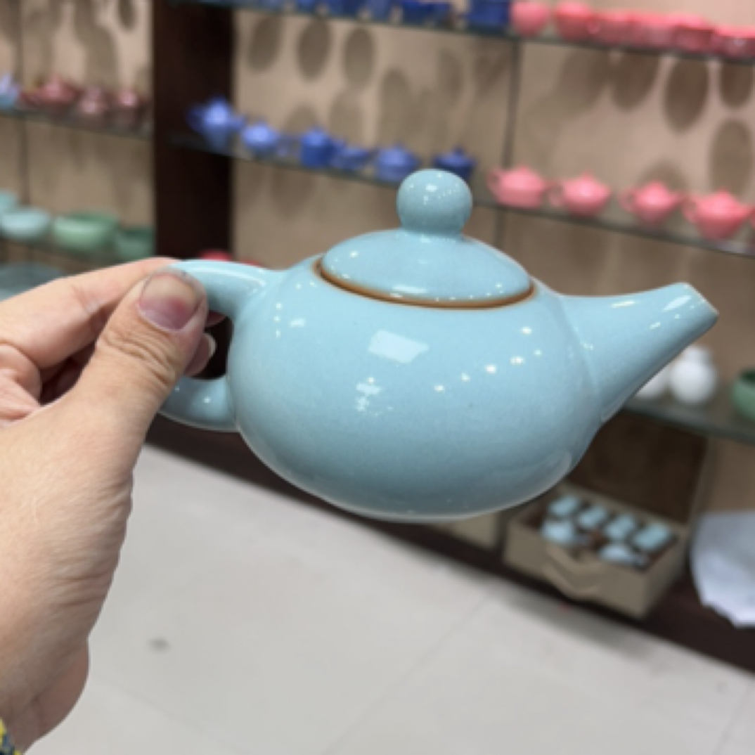 W瑕原矿汝瓷青色茶壶
