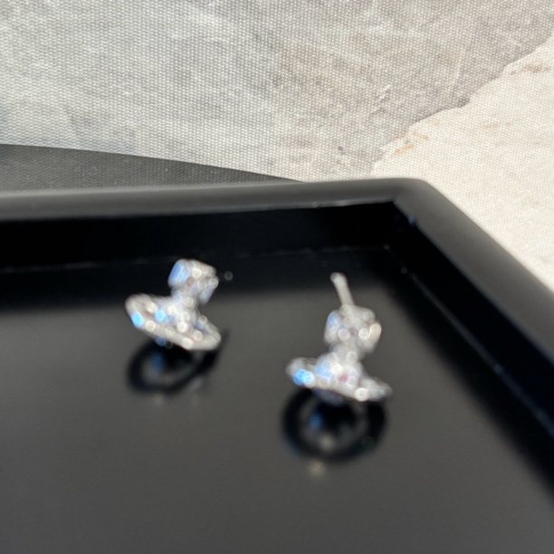 铜合金合成锆石耳饰 立体白地球耳环EH3194