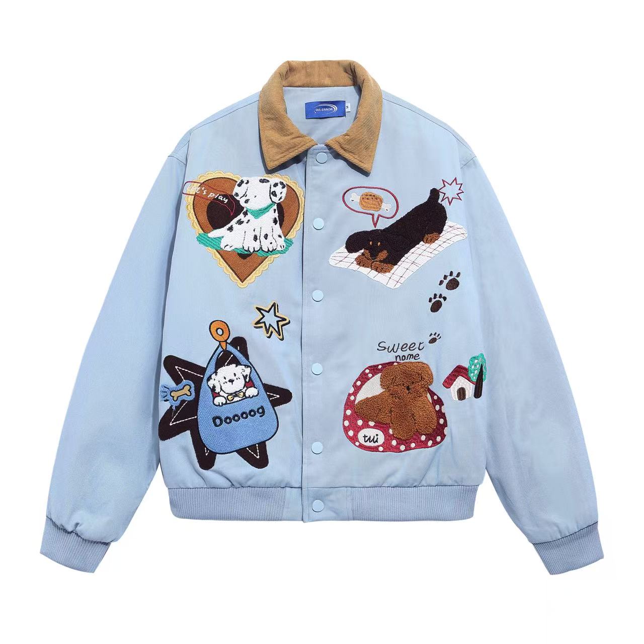 小狗话多 卡通系列狗狗家族毛里厚外套复古棉服重工刺绣保暖冬