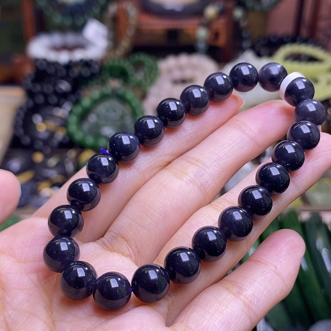 和田玉未镶嵌颈饰帝王紫老矿料烟紫手串8m