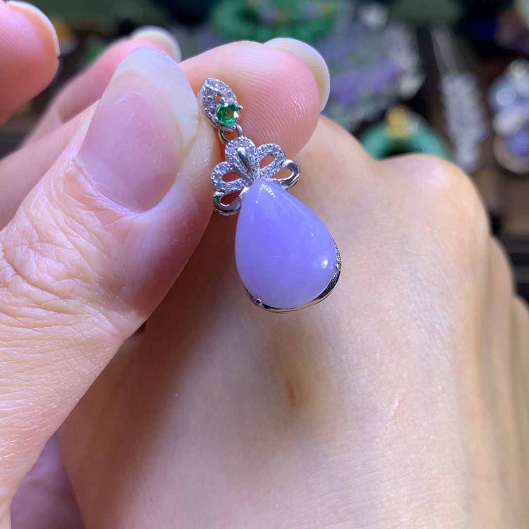 翡翠挂件银S925镶嵌翡翠