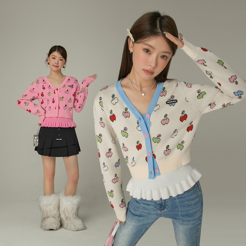 【陈嘉尔专属】CHUU小樱桃提花设计经典小香风甜辣减龄针织外套-Q