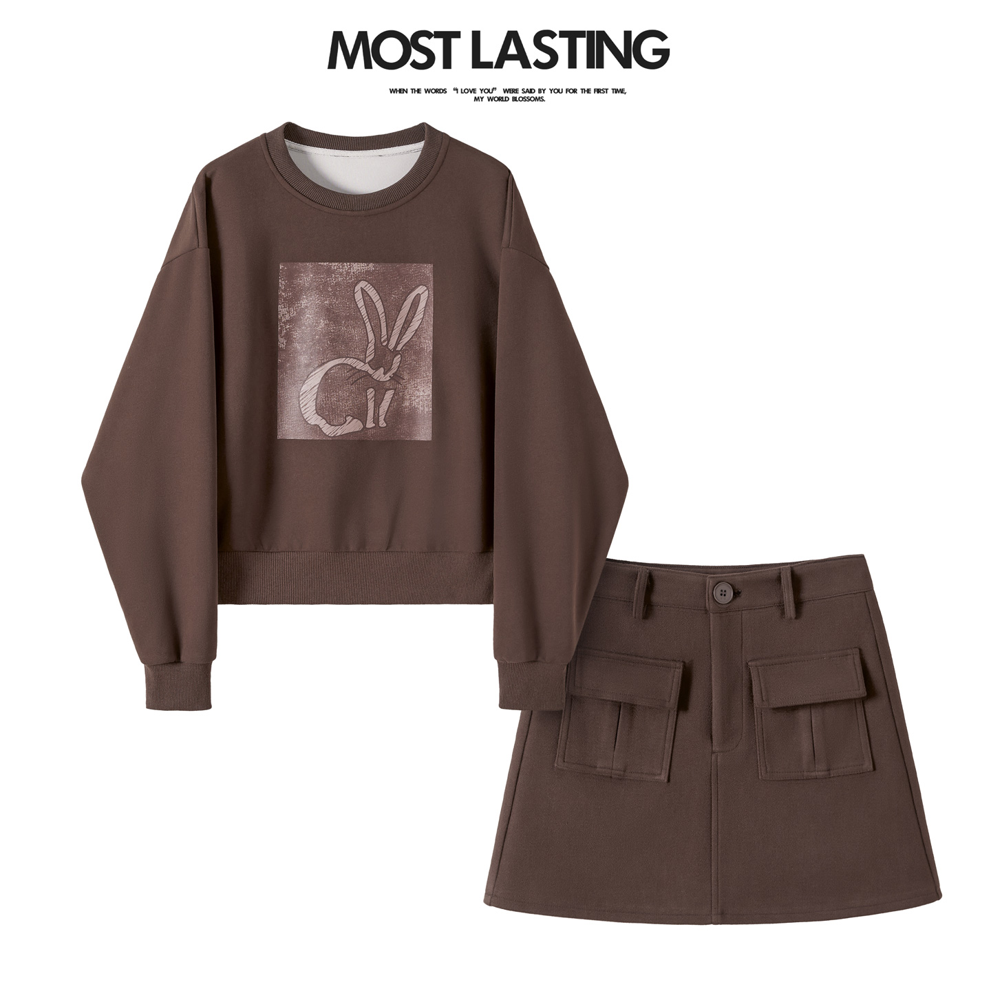 她池2025秋装新款女装印花卫衣搭半身裙美拉德风两件套T53Z3319N