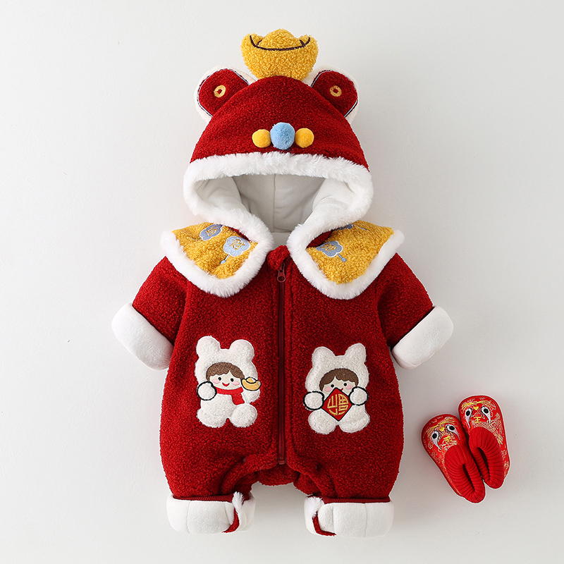 宝宝拜年服冬装婴儿衣服保暖冬季超萌婴幼儿连体衣喜庆新年装棉服