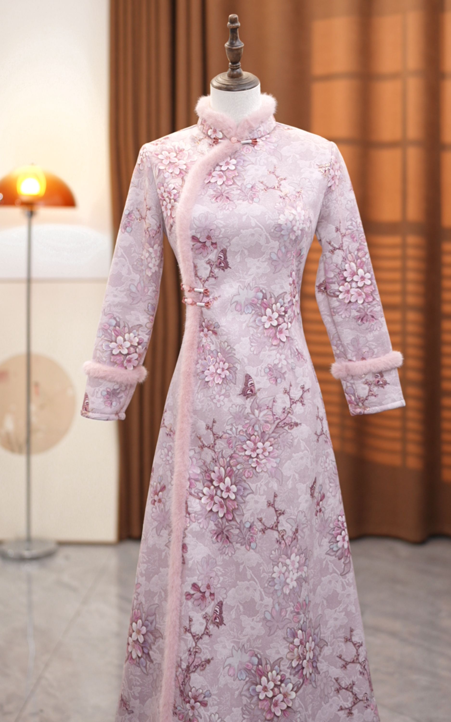 雅木 梅酥 冬款加绒日常气质优雅A版奥黛改良旗袍（裙长115cm左右）