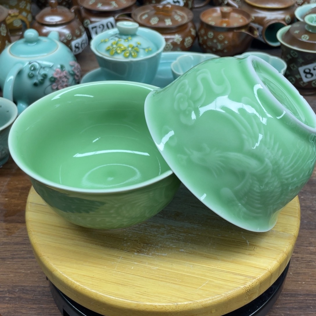 微瑕特价青瓷4.5寸2个饭碗