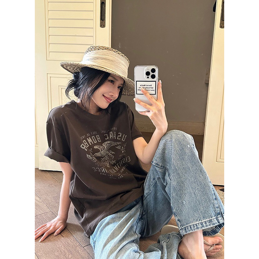 美树【WGWE】韩版宽松印花夏季新款时尚百搭洋气短袖T恤  W5644#