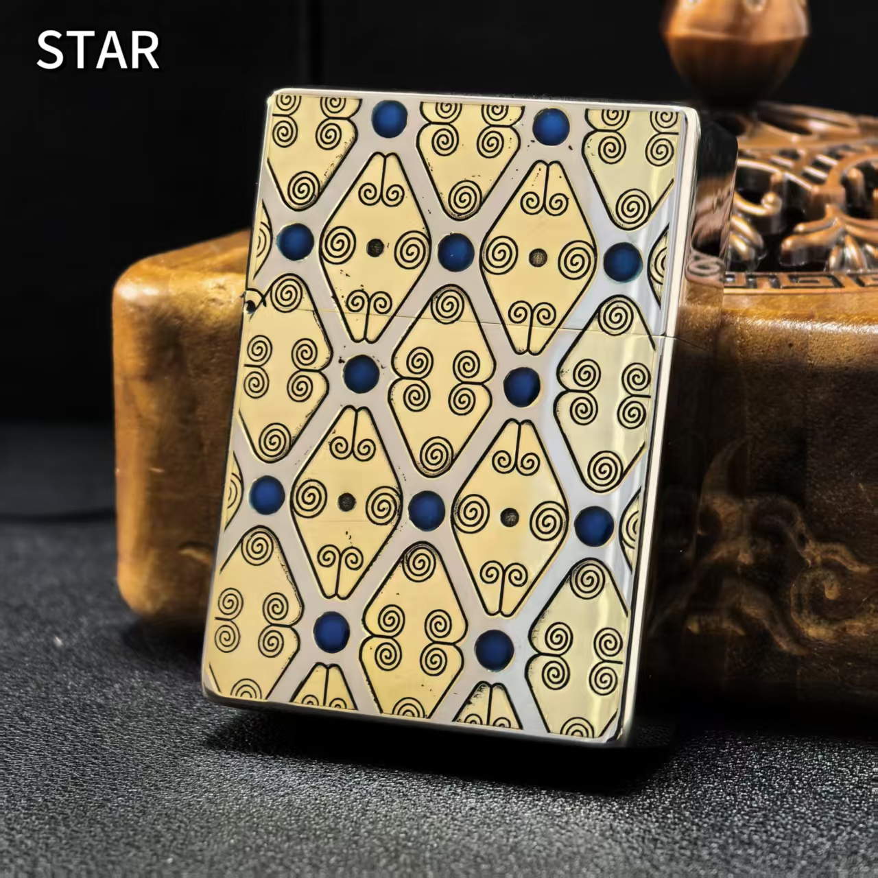 STAR恒星ST9镍银精雕珐琅彩金瑞连珠煤油打火机